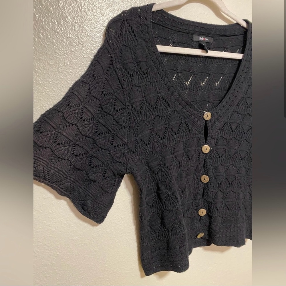 Style & Co Black Cropped Button Up Knit Cardigan | Size M - Picture 4 of 5